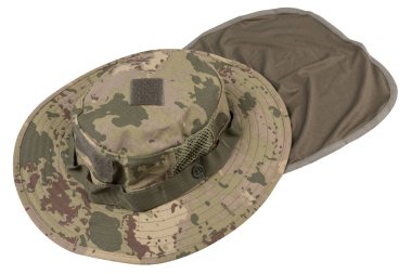 Askeri panama kamuflajı, boynu güneşten korumak için kumaş, çapraz düzenleme, izole etme.