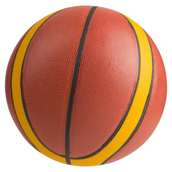 Balón Baloncesto Con Rayas Amarillas Negras Sobre Fondo Blanco Aislado —  Fotos de Stock