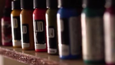 Bottles of colored ink for tattoo use