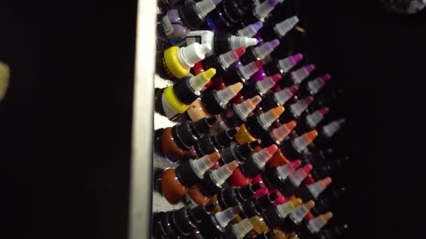 Colored Ink Bottles Tattoo Use — Stock videók