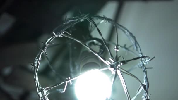Punk Style Lamp Made Barbed Wire — Vídeos de Stock