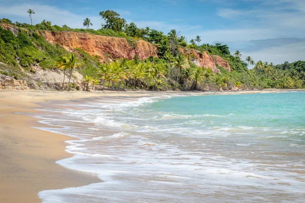 Idyllic Secluded Espelho Beach Sea Cliffs Trancoso Bahia — Stock fotografie