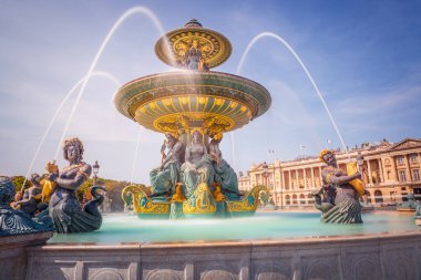 Fountain in Place de la concorde with blurred water, Paris, France. Long Exposure