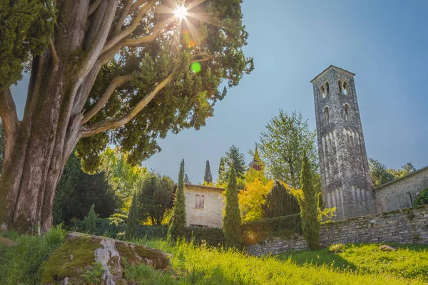 Countryside Bellagio Villa Church Tower Cypress Lake Como Italy — Stok fotoğraf