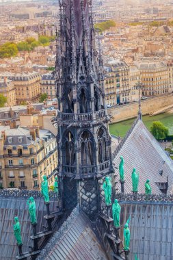 Paris 'in Gotik Notre Dame Katedrali yukarıdan heykeller, Fransa