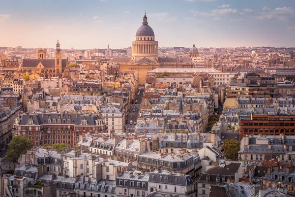 Pantheon Quarter Latin Parisian Roofs Golden Sunrise Paris France — стоковое фото