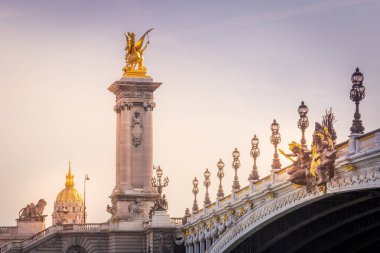 Line of Street lights in Pont Alexandre III and Les Invalides, Paris, france