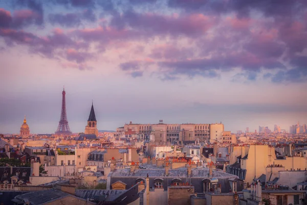 Eiffel Tower Parisian Roofs Golden Sunrise Paris France — Stockfoto