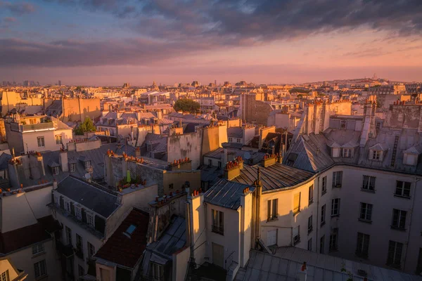 Parisian Roofs Montparnasse Montmartre Dramatic Sunset Paris France — Stockfoto