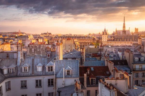 Montmartre Chapelle Parisian Roofs Golden Sunrise Paris France — стоковое фото