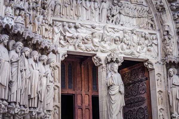 Notre Dame Paris Last Judgment Ornate Statues Facade Details France — Stock Fotó