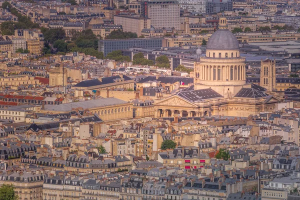 Quarter latin parisian roofs and Pantheon at golden sunrise Paris, France