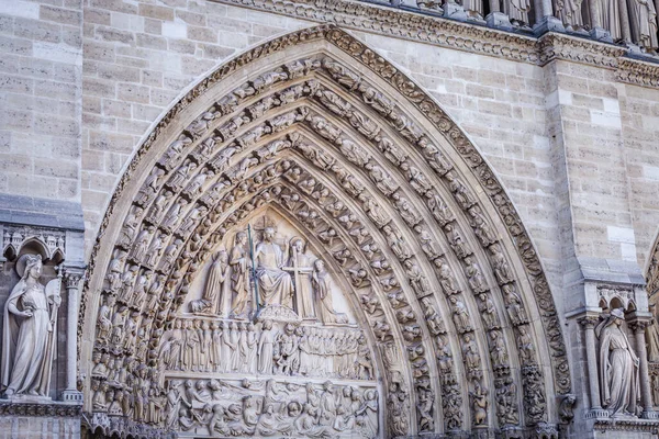 Notre Dame Paris Utolsó Ítélet Homlokzat Részletek Franciaország — Stock Fotó