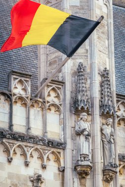 Brüksel 'de Flaman mimarili Belçika ve Avro bayrakları