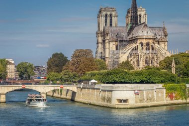 Paris 'in Notre Dame Katedrali ve Seine Nehri, Fransa