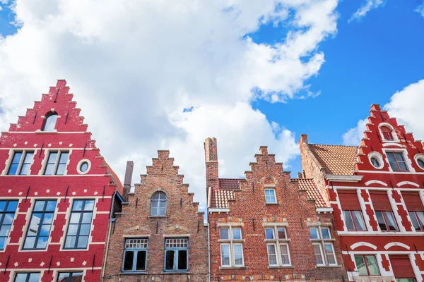Bruges Flemish Architecture Building Facades Sunny Day Belgium — стокове фото