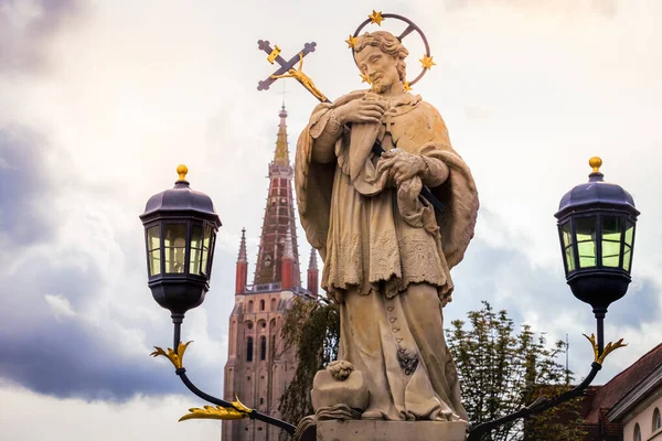 Statue Saint Joannes Nepomucenus Bruges Flemish Architecture Belgium — Stock Fotó