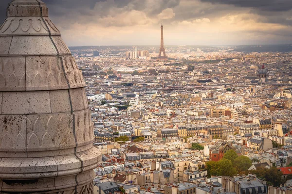 Panoramic View Paris Sacre Couer Montmartre Dramatic Storm Clouds Sky — Zdjęcie stockowe