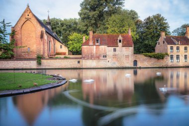 Brugge Kanalı 'nda yansımalı bulanık kuğular, Belçika