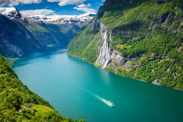Gieranger Fjord Seven Sisters Waterfalls More Romsdal Norway Northern Europe — Zdjęcie stockowe