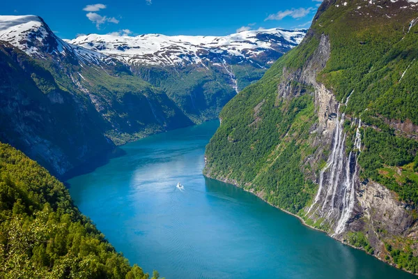 Gieranger Fjord Seven Sisters Waterfalls More Romsdal Norway Northern Europe — Zdjęcie stockowe