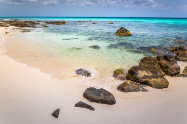 Idyllic and translucent caribbean beach at sunny day in Aruba, Dutch Antilles