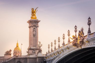 Line of Street lights in Pont Alexandre III and Les Invalides, Paris, france