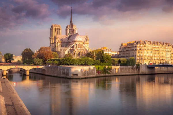 Notre Dame Paris Seine River Reflection Peaceful Sunrise France — Foto de Stock
