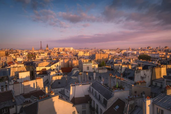 Eiffel Tower Parisian Roofs Golden Sunrise Paris France — стоковое фото