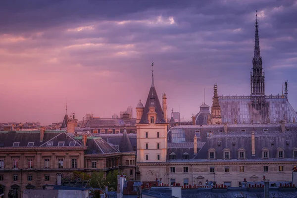 Saint Chapelle Quarter Latin Parisian Roofs Golden Sunrise Paris France — Foto de Stock