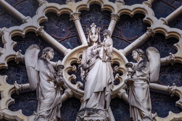 Notre Dame Paris Utolsó Ítélet Díszes Homlokzat Részletek Vitral Franciaország — Stock Fotó