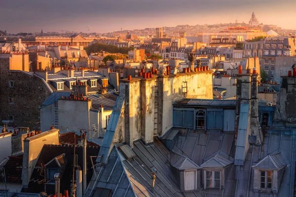 Parisian Roofs Montparnasse Montmartre Golden Sunset Paris France — стоковое фото