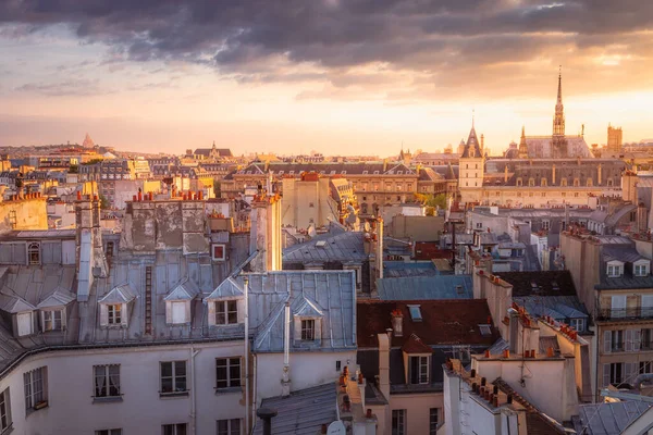 Montmartre Chapelle Parisian Roofs Golden Sunrise Paris France — Stockfoto