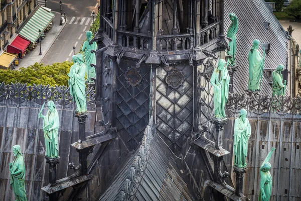 Gótikus Notre Dame Katedrális Párizs Tornya Felülről Szobrokkal Franciaország — Stock Fotó