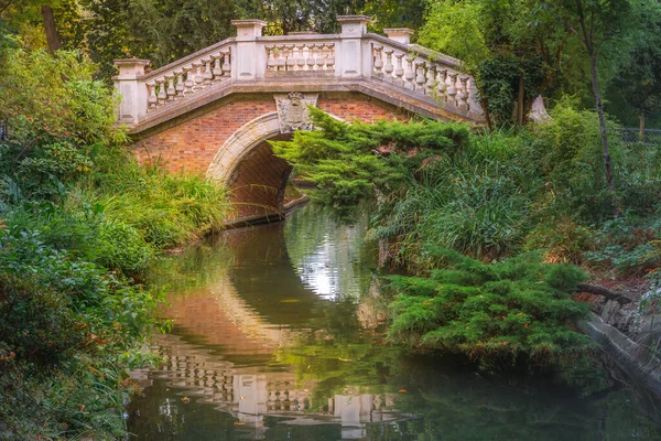 Bridge Pond Reflection Ducks Parc Monceau Paris France — Foto Stock