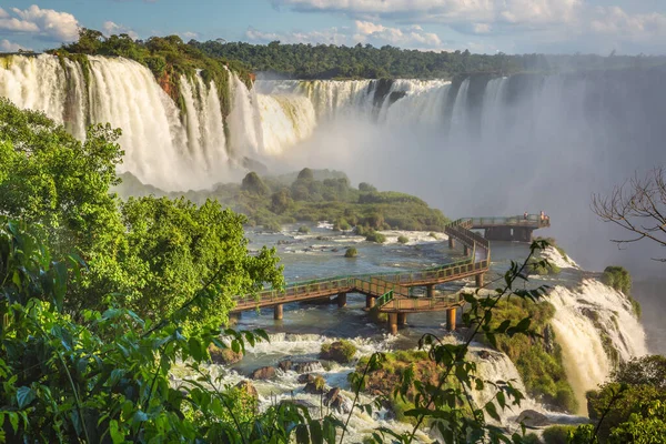 Iguacu Falls Southern Brazil Golden Sunset Blurred Waters South America — Foto de Stock