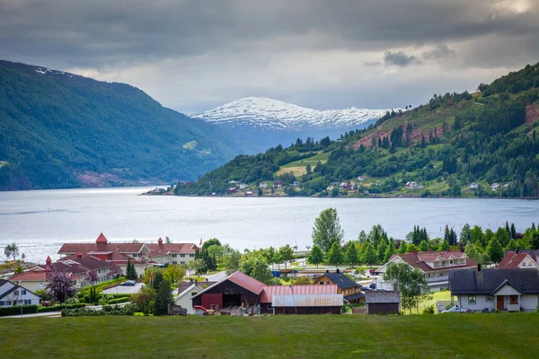 Norway Countryside Farms Aurlandsfjord Branch Sognefjord Scandinavia — Stockfoto