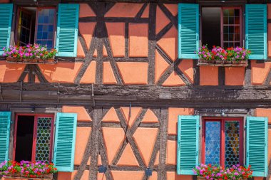 Colmar beautiful alsatian architecture at springtime with flowers, Eastern France