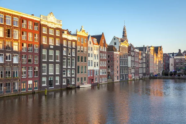 Amsterdam Canal Houseboats Dutch Architecture Sunrise Netherlands — Stock Fotó