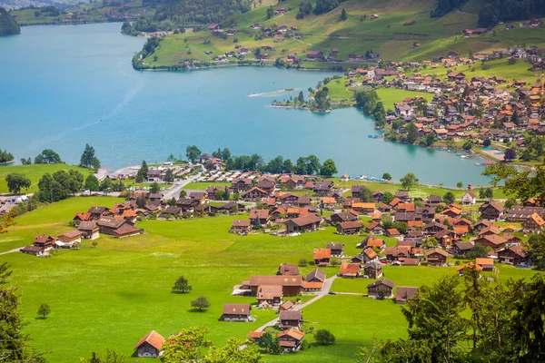 Aerial View Lungern Lake Luzern Sunny Day Switzerland Europe — Stockfoto