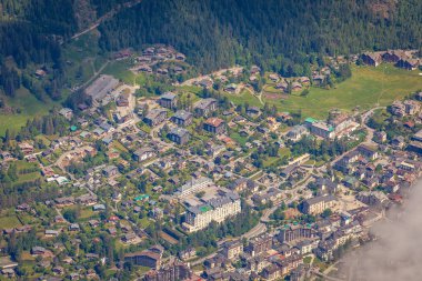 Chamonix village from above in Haute Savoie, French Alps, france