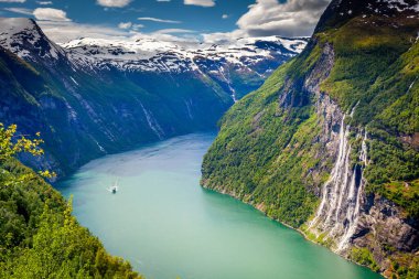 Geiranger fjord and Seven Sisters Waterfalls in More og Romsdal, Norway, Northern Europe