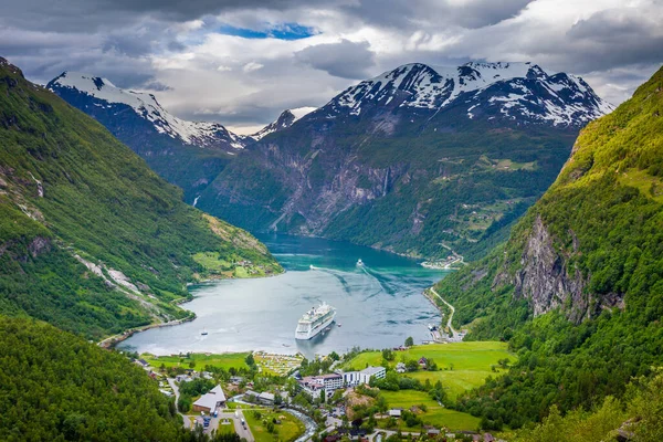 Geiranger Fjord Ship Village More Romsdal Norway Northern Europe — ストック写真