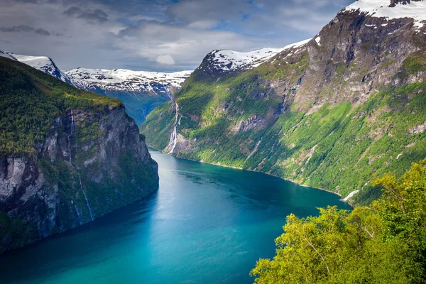 Gieranger Fjord Seven Sisters Waterfalls More Romsdal Norway Northern Europe — Zdjęcie stockowe