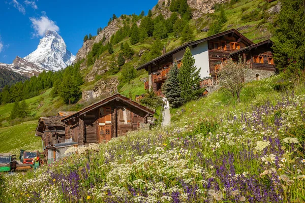 Idyllic Swiss Landscape Matterhorn Zermatt Village Valais Switzerland — Stockfoto