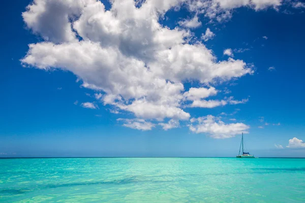 Tropical Paradise Idyllic Caribbean Beach Sailboat Punta Cana Dominican Republic — стоковое фото