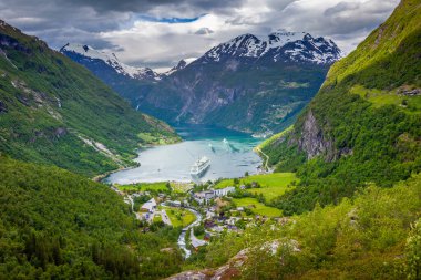 Gieranger fjord, ship and village in More og Romsdal, Norway, Northern Europe