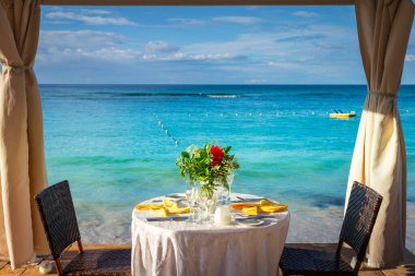 Romantic dinner: table for two and Beach with gazebo, Montego Bay, Jamaica