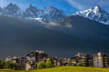 Chamonix village and Mont Blanc Massif in Haute Savoie, French Alps, france