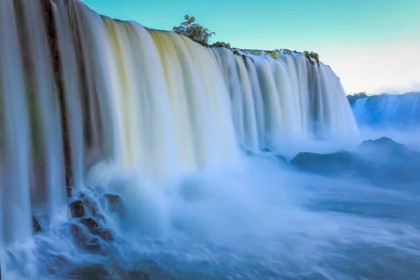Iguacu Falls Southern Brazil Dawn Long Exposure Blurred Waters South — Stock Fotó